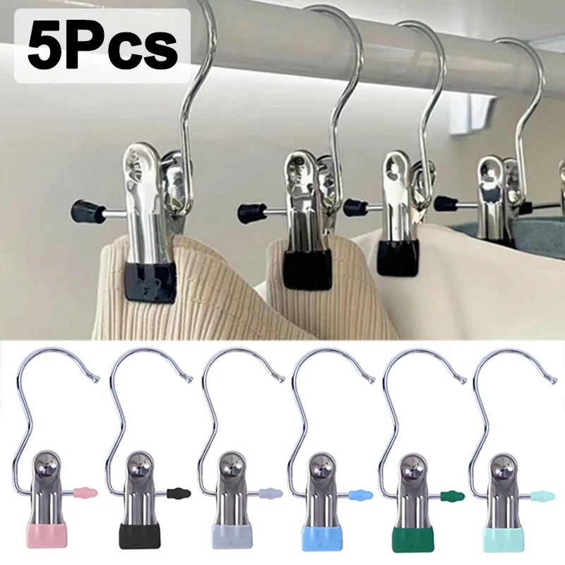 5Pcs Socks Hook Clips Stainless Steel Towel Clip Non-slip Bathroom Laundry Clothes Pegs Kitchen Organizer Hooks Home Accessories