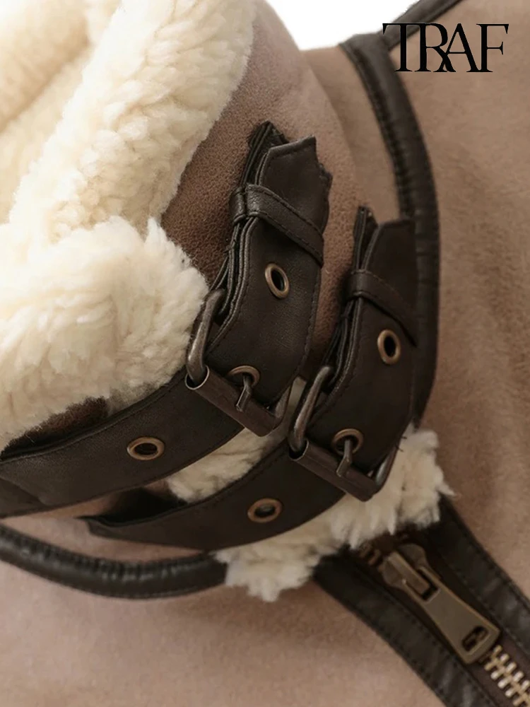 TRAF Женский Теплый Коричневый Утепленный Жилет Без Рукавов Из Искусственного