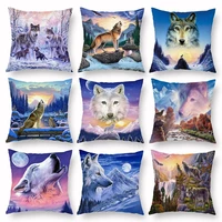 animal single side blue cheap covers for cushions vintage wolf polyester decorative pillows sofa case chair home decor fashion