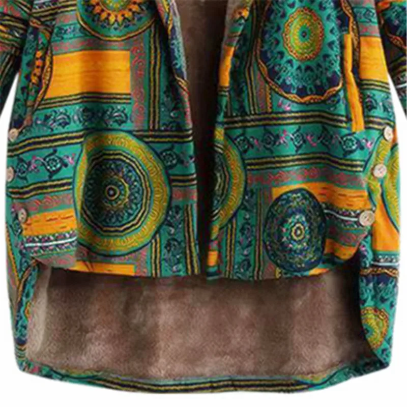 Vintage Women Jackets for Women Winter Soft Flannel Parkas Bohemian Sleeve Button Parka Ladies Hood Jacket Green Asymmetry LM30