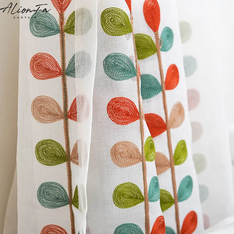 

Tricolor Leaves Embroidered Tulle Curtains For Living Room Bedroom Korean Sheer Voile Curtain Kitchen Short Curtain Blinds Decor