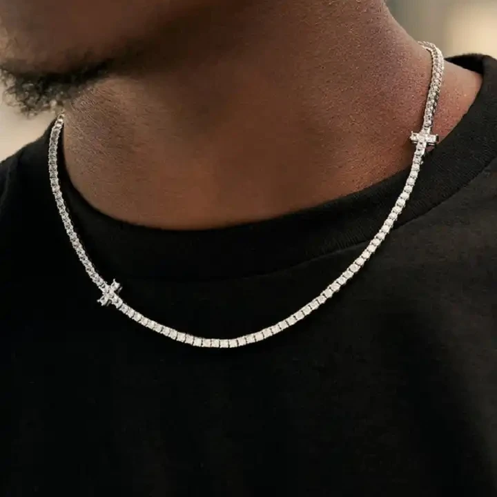 

In Stock iced out high quality cubic zirconia women men Hip Hop jewelry trendy white cz tennis chain Cross shape necklace