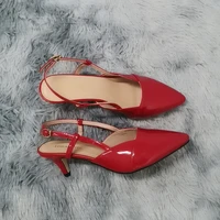 loslandifen daily all match sandal shoes pointed toes high heels sexy 5cm low casual back empty buckle pumps red wedding shoes