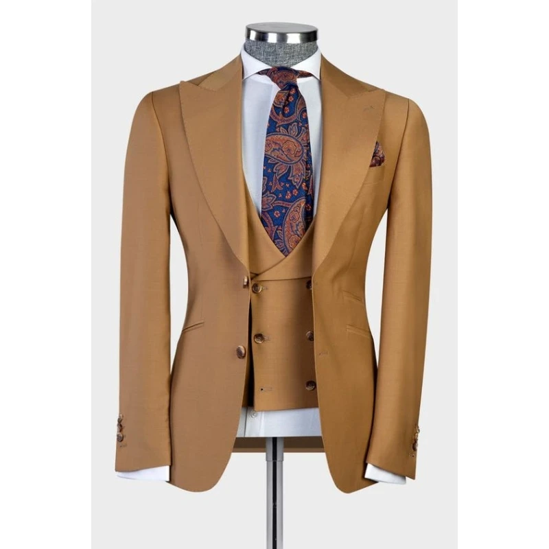 

Мужской деловой костюм из трех предметов, элегантный коричневый костюм для шафера, свадебные смокинги, блейзер + жилет + брюки