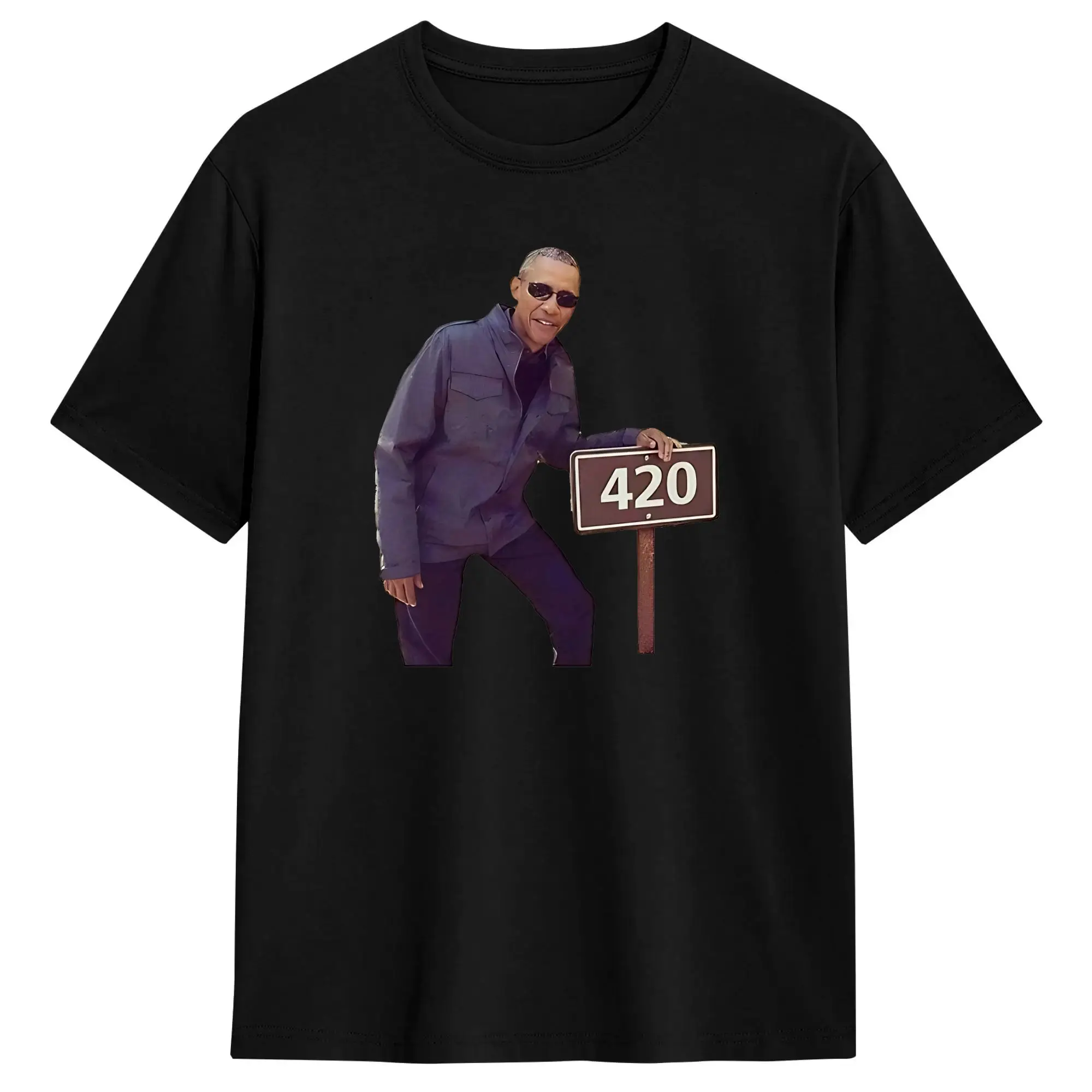 Фото Мужские футболки Obama 420, футболка Crazy Tee, футболка с короткими рукавами и круглым вырезом, хлопковая одежда больших размеров №1