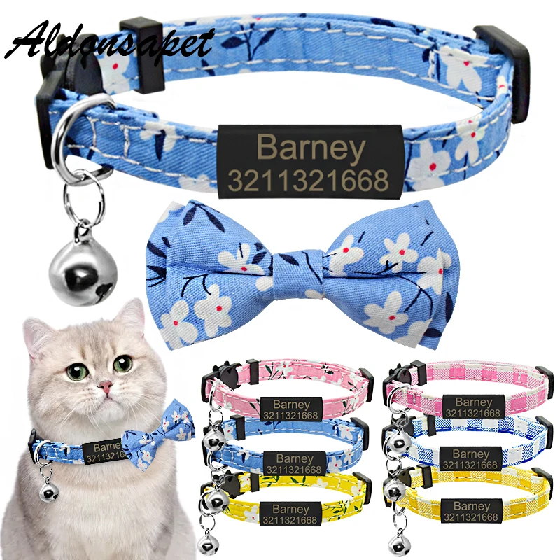 

Cute Bowtie Cat Collar Personalized Nameplate Adjustable Bowknot Cat Collar Bell Necklace Custom Engraved Name Tag Cat Collar