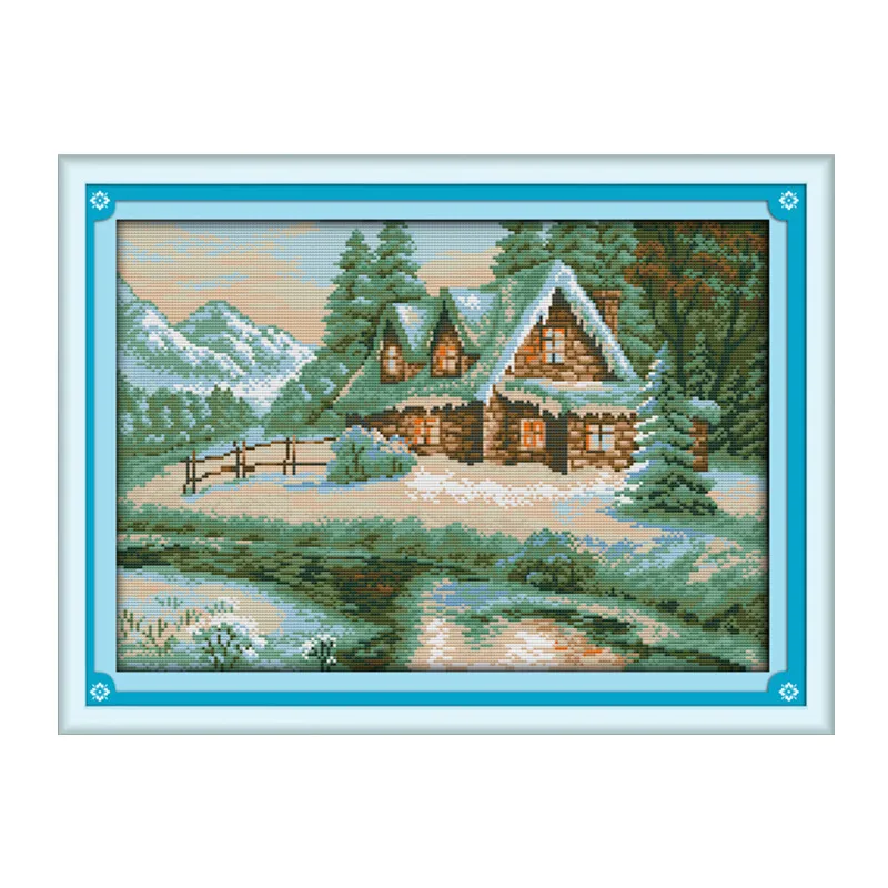 

Lakeside snowhouse cross stitch kit 14ct 11ct count printed canvas stitching embroidery DIY handmade needlework