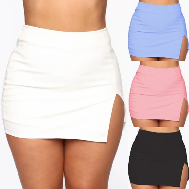 Women Mini Shirt Summer Sexy Slim New Solid Color Female Splited High Waist Pencil Skirt Club Fashion Ladies Slim Bodycon Skirts