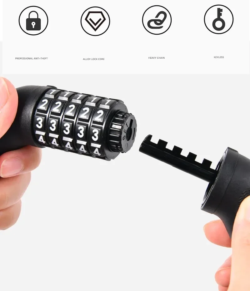 5-значный комбинированный противоугонный велосипедный цепной замок с высоким