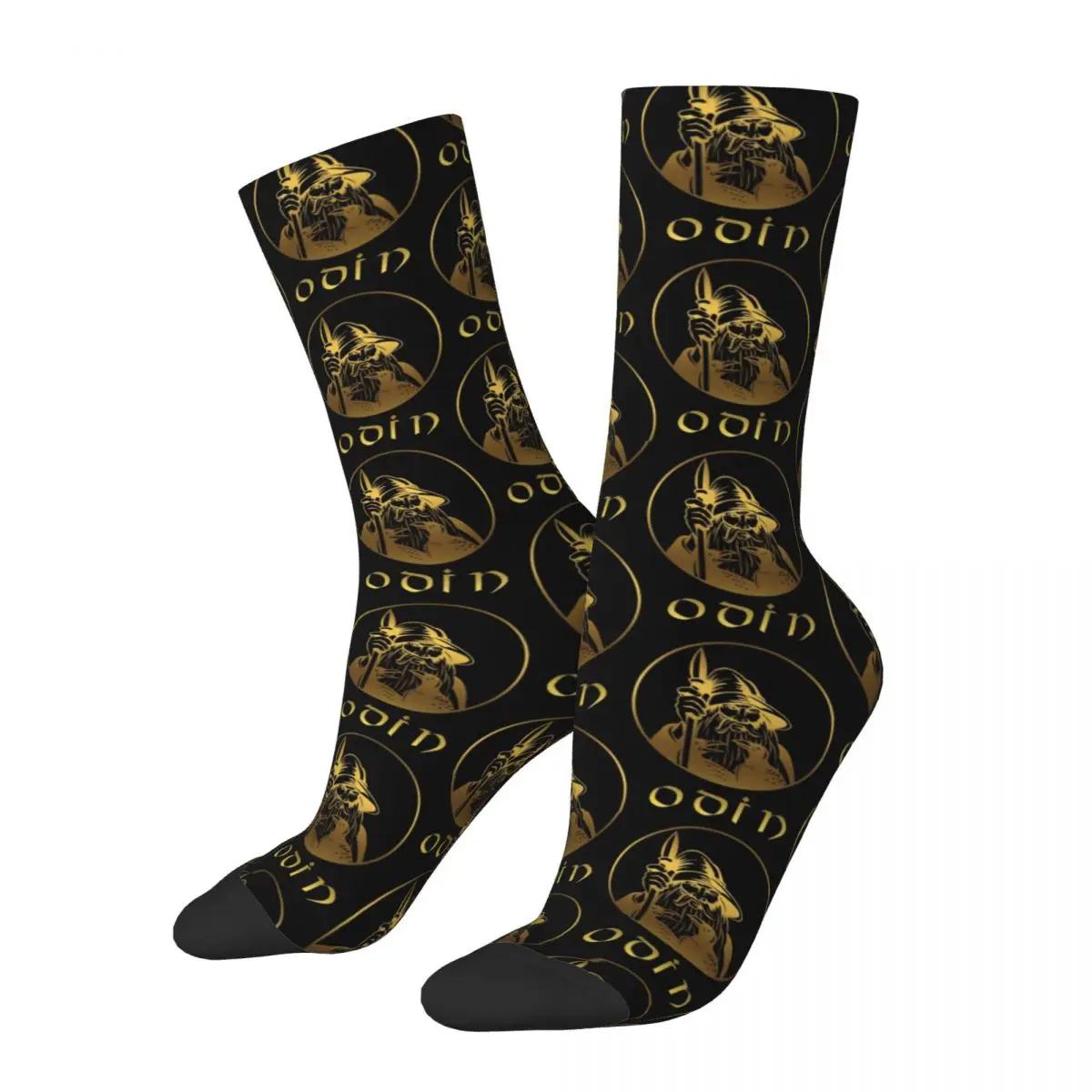 

Norse God Odin Illustration Gold Socks Men's Women's Casual Ruler Of Asgard Socks Novelty Spring Summer Autumn Winter Socks Gift