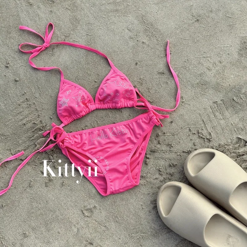 

Sanrio Hello Kitty Pink Sexy Bikini Women Swimwear Yk2 New Anime High Waist Swimwear Women Brazilian Biquini Party Reunion Bra