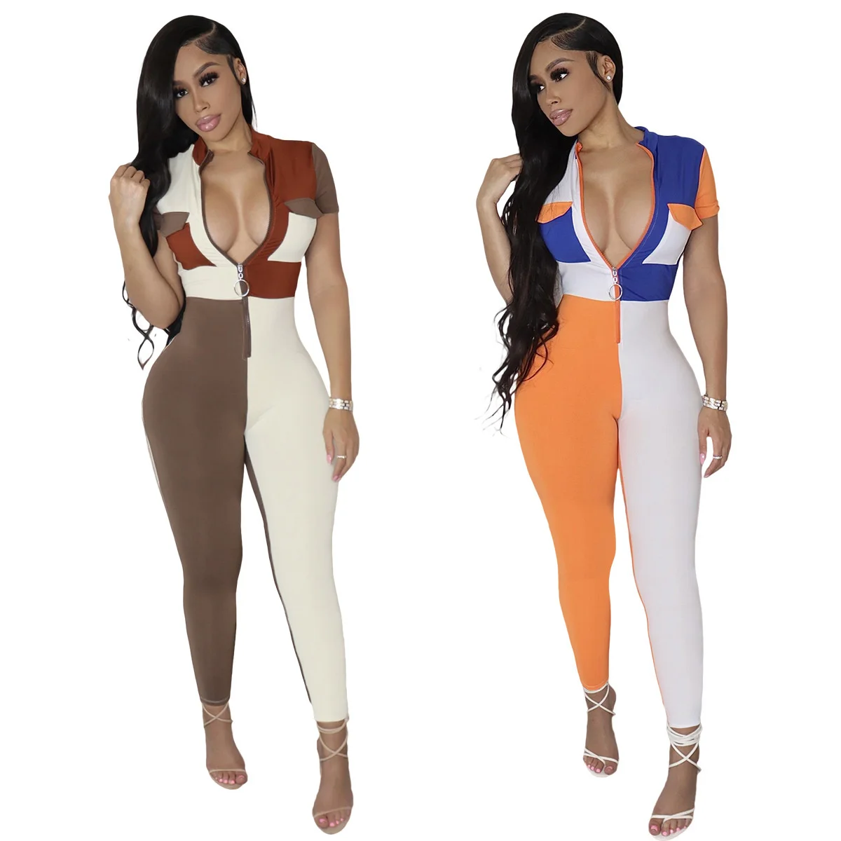 

Ly9321 women's quality hot fashion sexy tight contrast color splicing one-piece pants