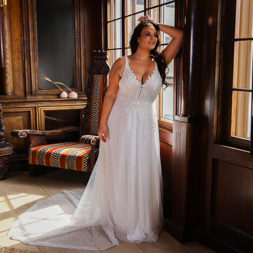 

Classic Wedding Dress For Women 2023 Sexy Detachable V-Neck Sleeveless Bride Gown A-Line Applique Sweep Train Robe De Mariée
