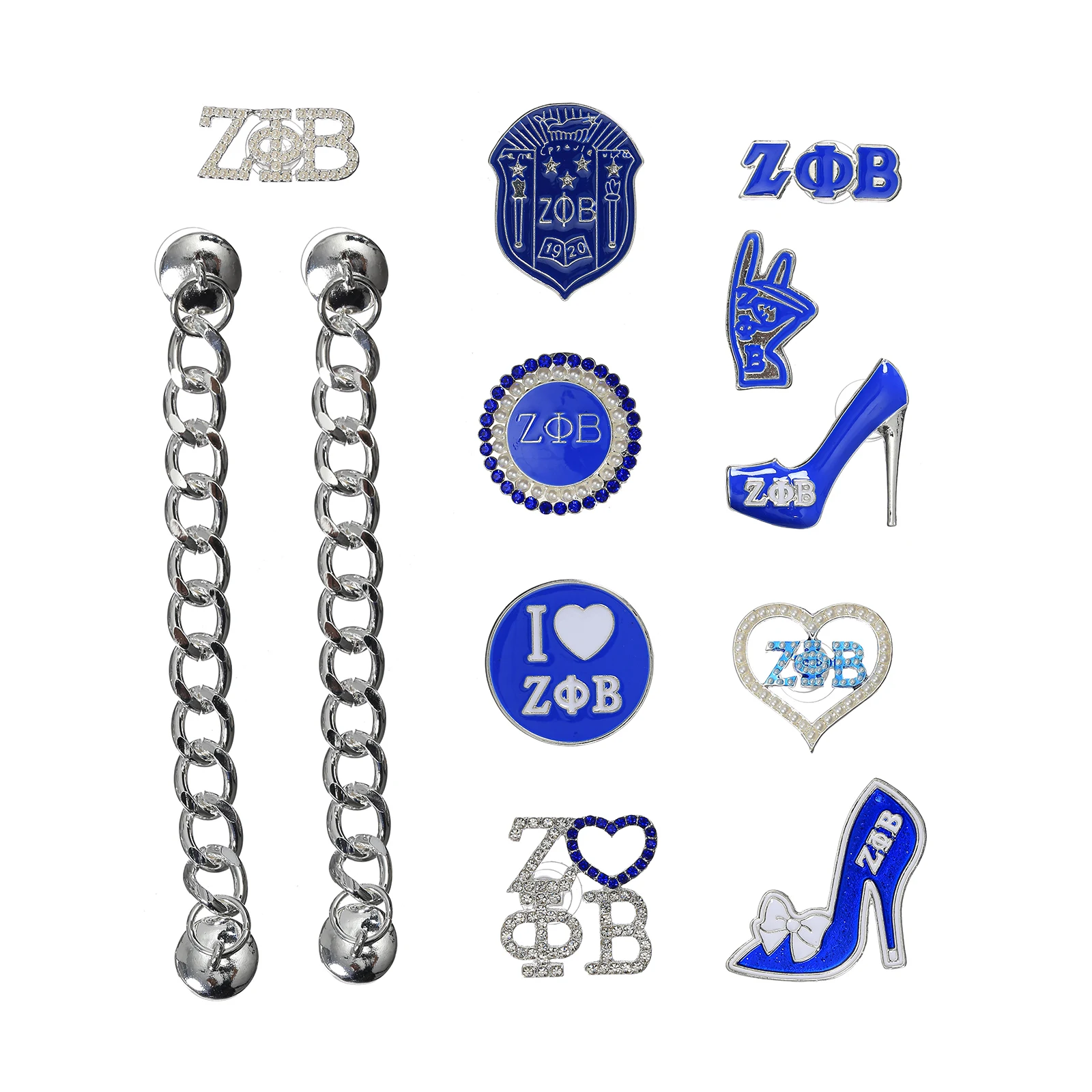 12pcs Aolly ZΦB Sorority Shoe Charms Set Accessories Decorations Croc Jibz Buckle for DIY X-mas Gift CBC162