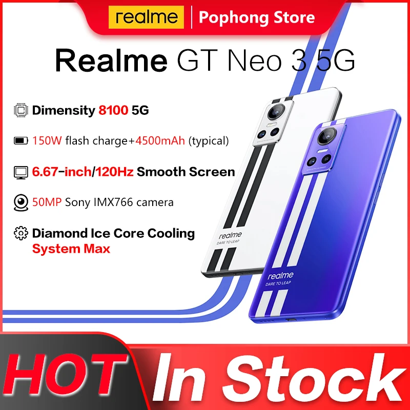 Realme GT Neo 3 5G MobilePhone 6.7 inch 120Hz Display Dimensity 8100 5G Ocat Core 80W/150W FastCharge NFC