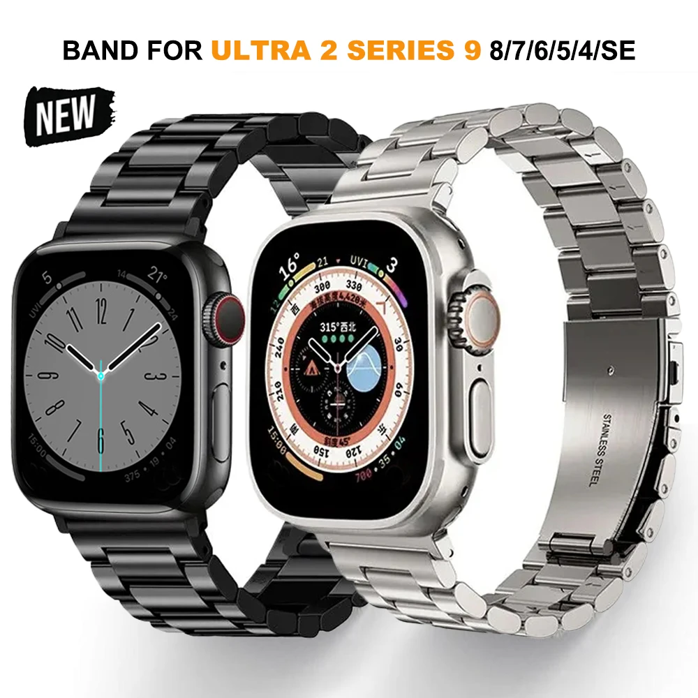 

Stainless Steel Strap For Apple Watch Ultra 2 49mm Band 45mm 41mm 40 42 44mm Metal Bracelet For Iwatch Series 9 8 7 6 5 4 ultra
