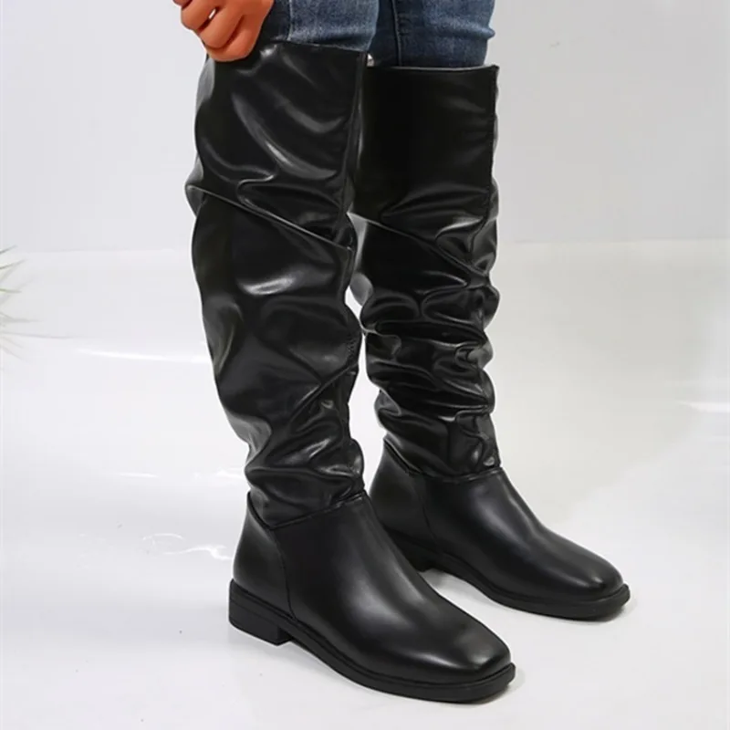 Женские высокие сапоги на плоской подошве с квадратным носком новые