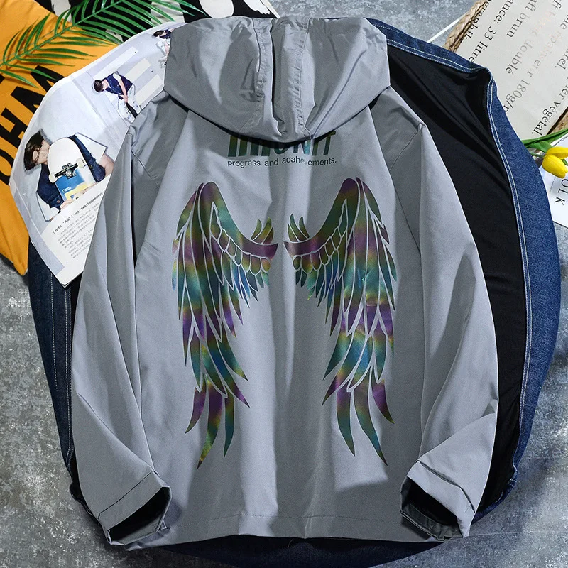 Ветровка мужская Светоотражающая с капюшоном куртка-бомбер разноцветным