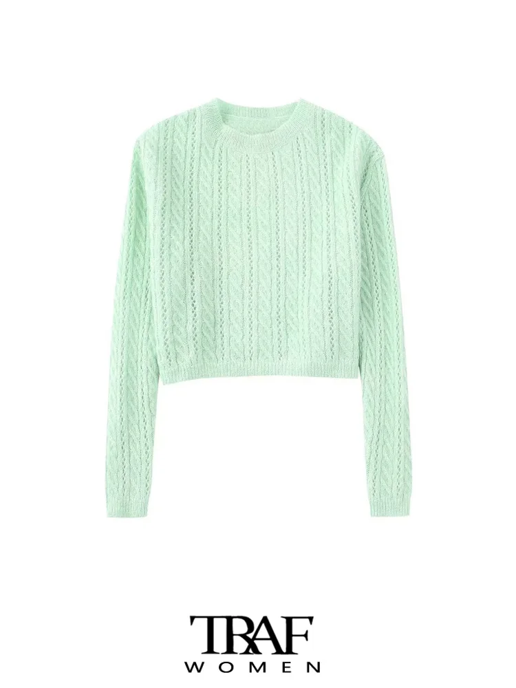 

Пуловер TRAF Женский, вязаный, с длинным рукавом, о-образным вырезом