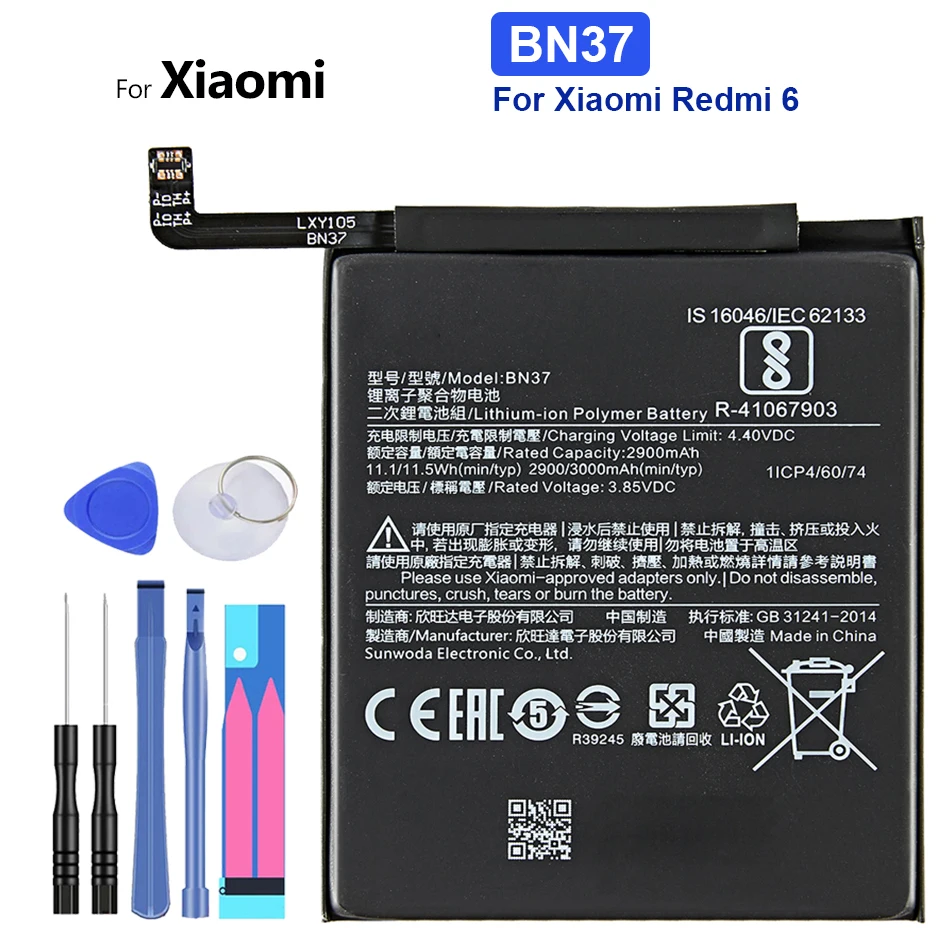 

3000mAh BN37 BN 37 Battery For Xiaomi Redmi 6 Redmi6 Redmi 6A Redrice 6 Redrice6 Mobile Phone Rechargeable Batteria + Free Tools