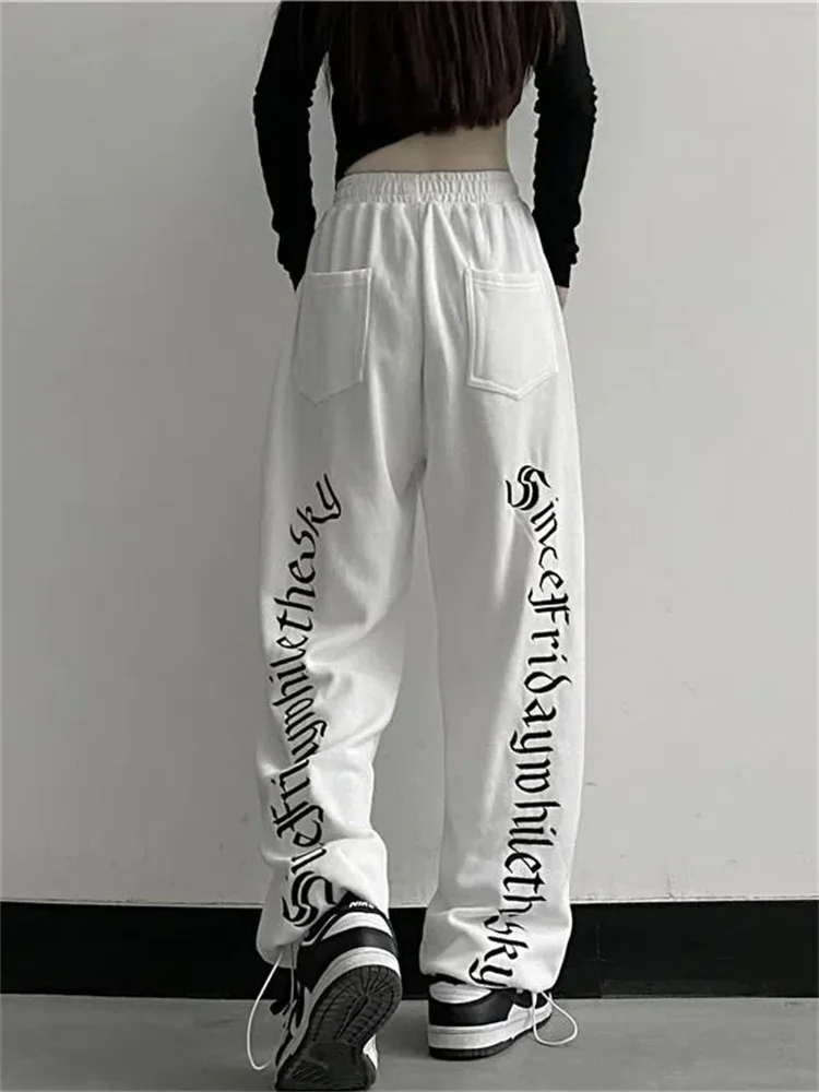 

QWEEK Gothic Y2K Joggers Pants Women Harajuku Streetwear Hip Hop Embroidery Baggy Sweatpants Oversize Hippie Punk Sport Trousers