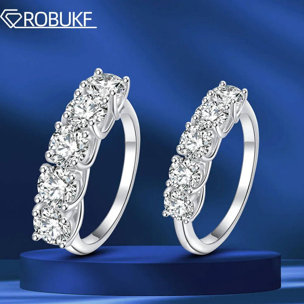 

ROBUKF 5CT Real Moissanite Engagement Wedding Ring For Women 5 Stones 925 Sterling Silver D Color Jewelry With GRA Certisfied
