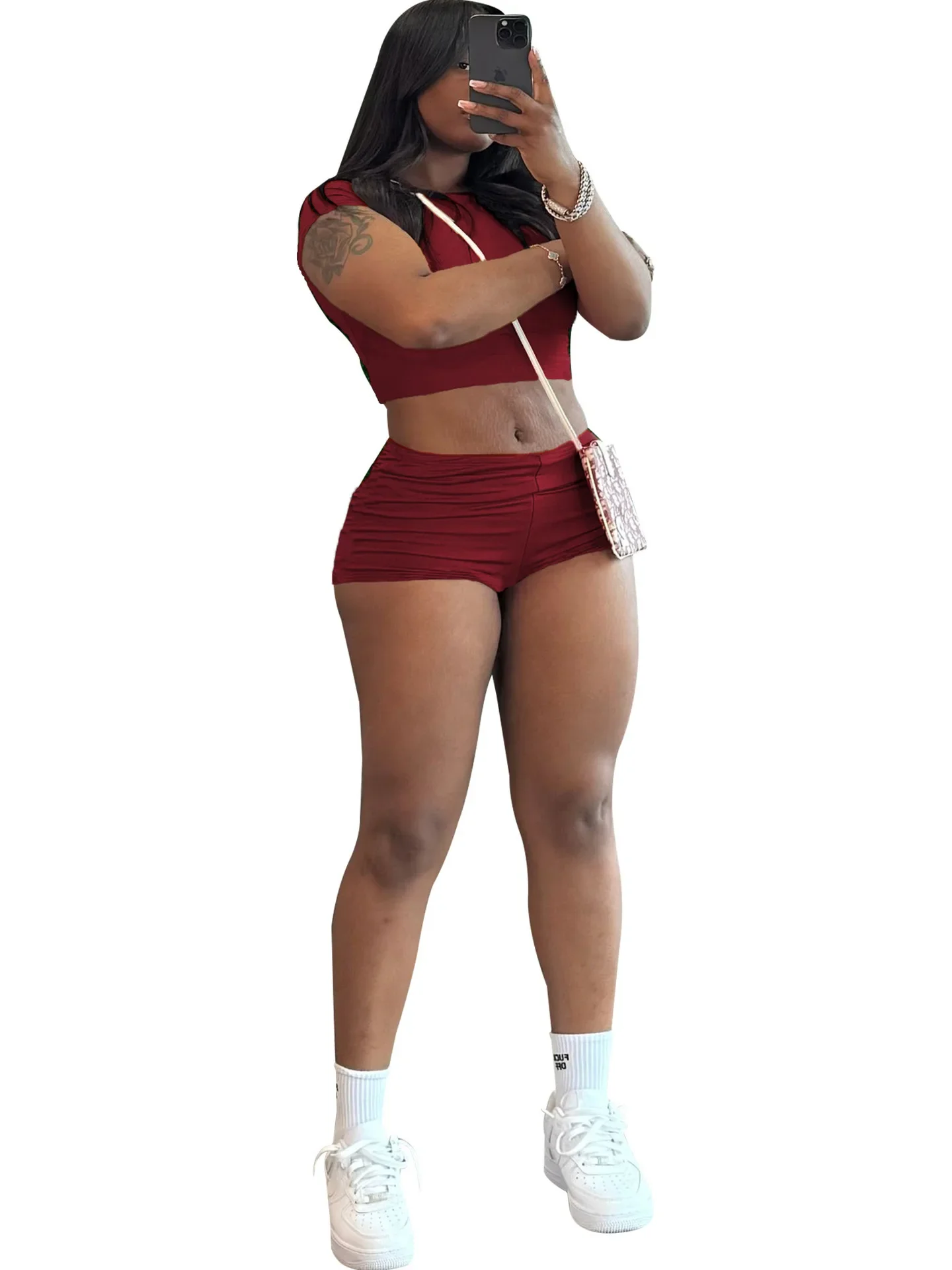 M3153 Летний женский однотонный комплект узких коротких топов и шорт