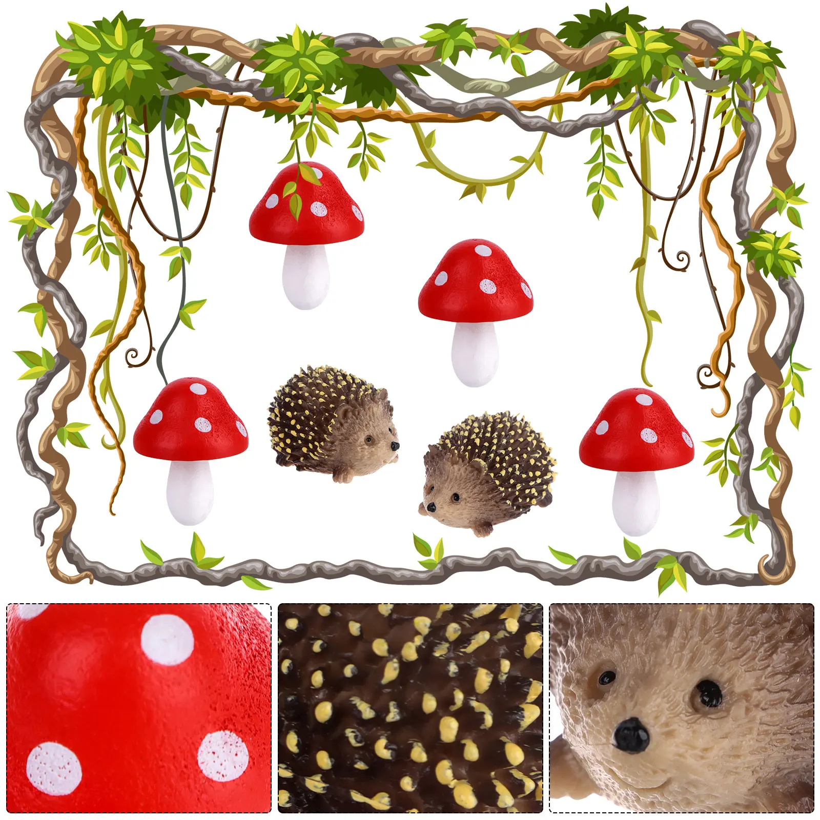 

3/5/8PCS Garden Supplies Resin Hedgehogs & Mushroom Miniature Fairy Outdoor Animals Figurines for Plant Pots Bonsai Craft Decor