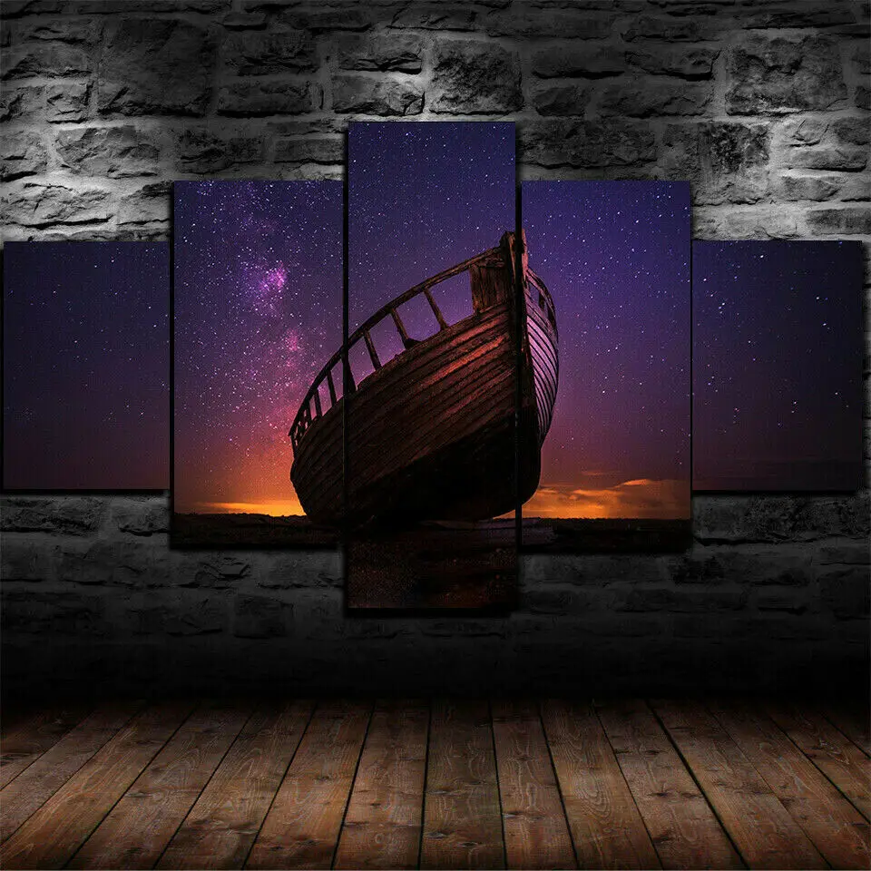 

5 шт. звездное ночное небо лодка звезды холст печать стены Искусство плакаты, постеры HD Печать декор комнаты домашний декор картины