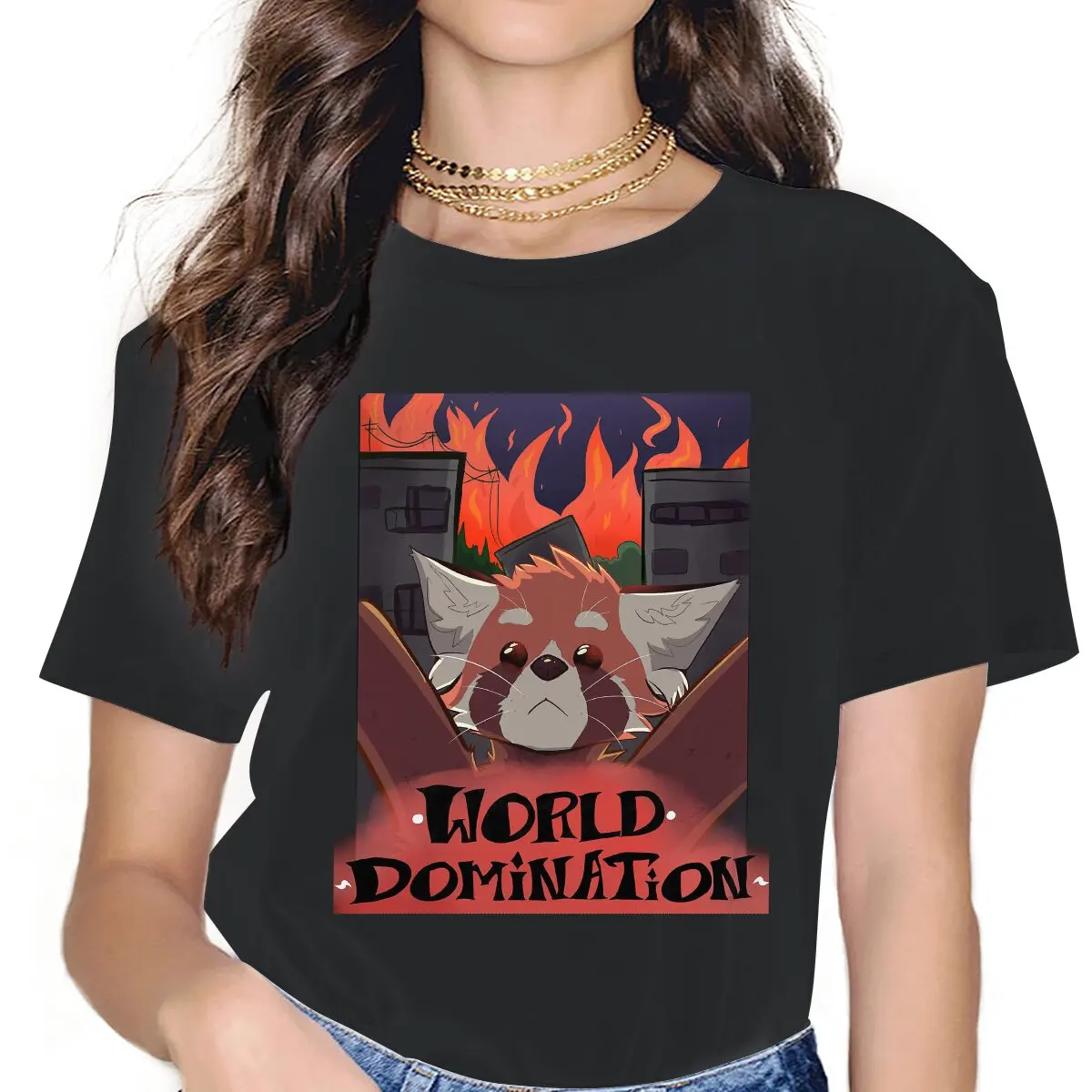 

WORLD DOMINATION Female Shirts Red Panda Ailurus Fulgens Loose Vintage Women Tshirts Harajuku Casual Feminine Blusas