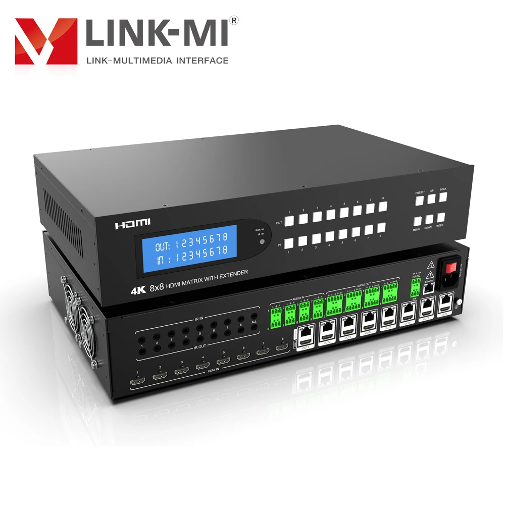 

LINK-MI 65m 8x8 HDMI Matrix Extender with 8 HDMI loop out Support 4K60Hz YUV4:4:4, 18Gbps, HDR (HLG), Audio Extract, EDID,TCP/IP