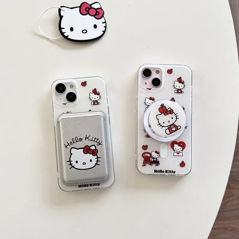 Милый магнитный кошелек Sanrio Hello Kitty чехол Magsafe с беспроводной зарядкой для iPhone 16 15