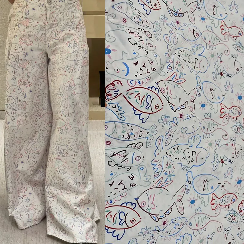 2025 Европа и Америка модный показ граффити поплиновая хлопковая ткань с принтом