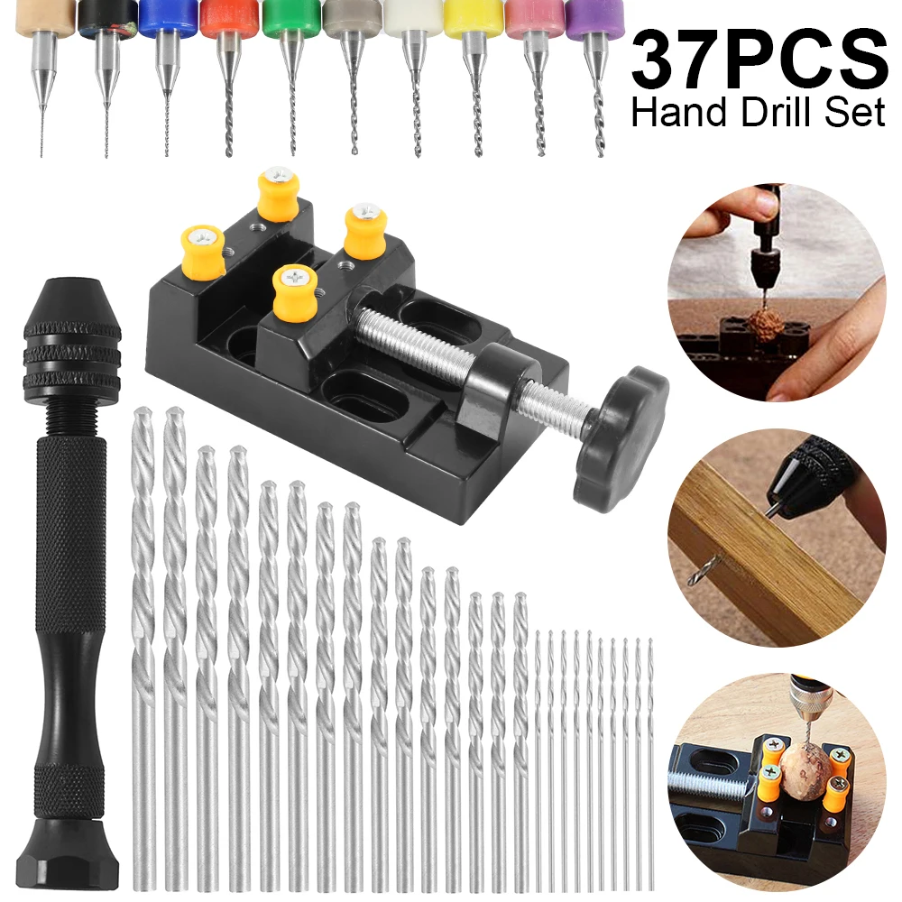 

PCB Mini Drills Twist Drill Bits With Aluminum Alloy Pin Vise 0.3-3.4mm Hand Drill With Keyless Chuck Rotary Tools Wood Drilling