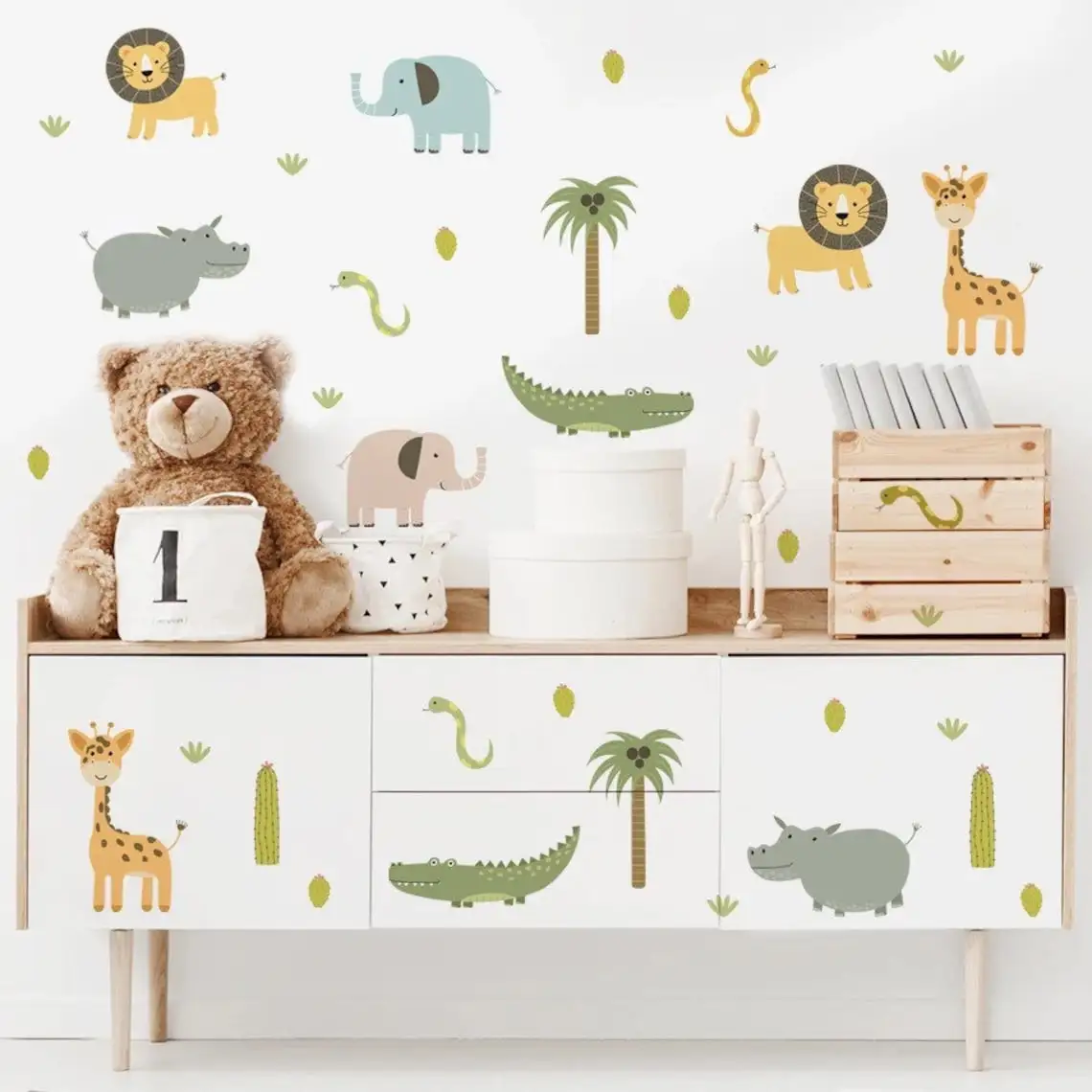 

Cartoon Cute Giraffe Lion Elephant Animal Palm Tree Watercolor Wall Stickers Nursery Art Decals for Kids Room Baby Room Decor
