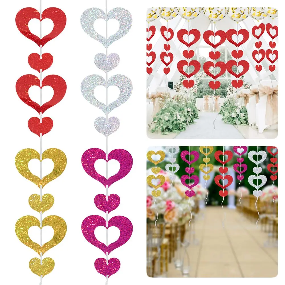 Supplies Red Hearts Garland Valentines Day Hanging String Wedding Hang Decoration Laser Sequined Balloon Pendant