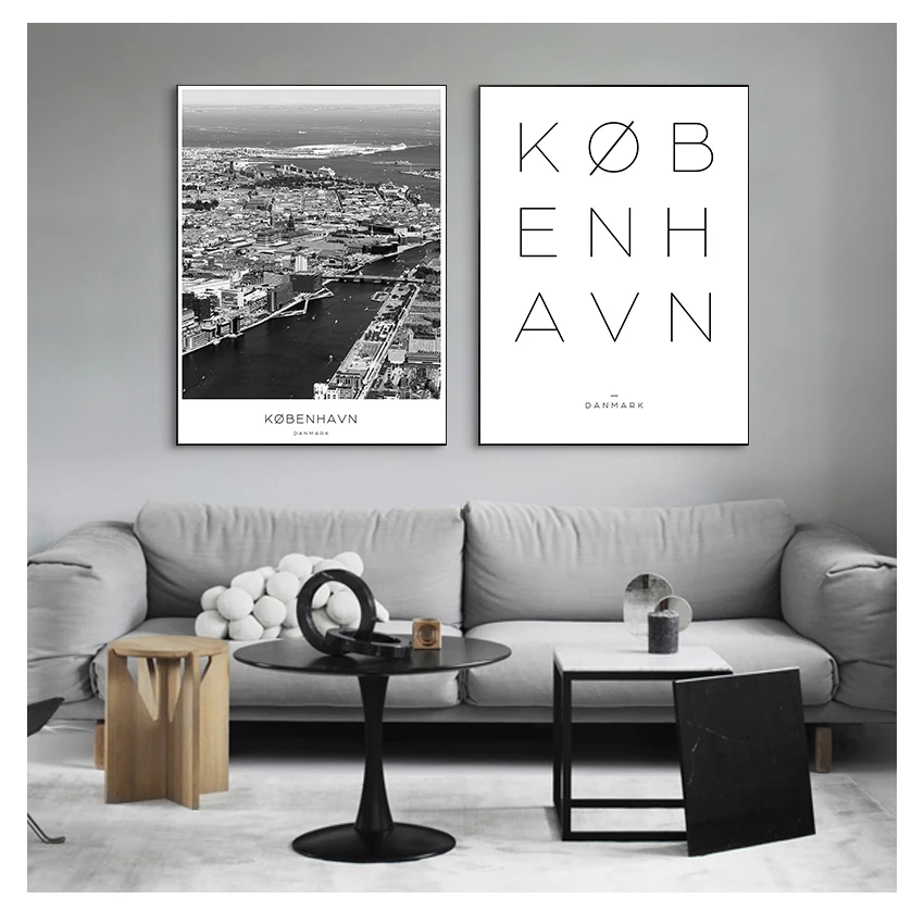 Постер на холсте Черно-белый скандинавский настенный художественный Рисунок скандинавские декоративные картины Домашний декор Копенгагенский городской пейзаж данmark