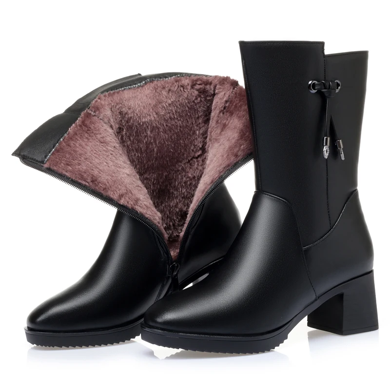 AIYUQI Women Winter Boots Warm 2023 New Wool Fashion Dress Ladies Half Boots Large Size Heel Non-slip Women Mid Boots