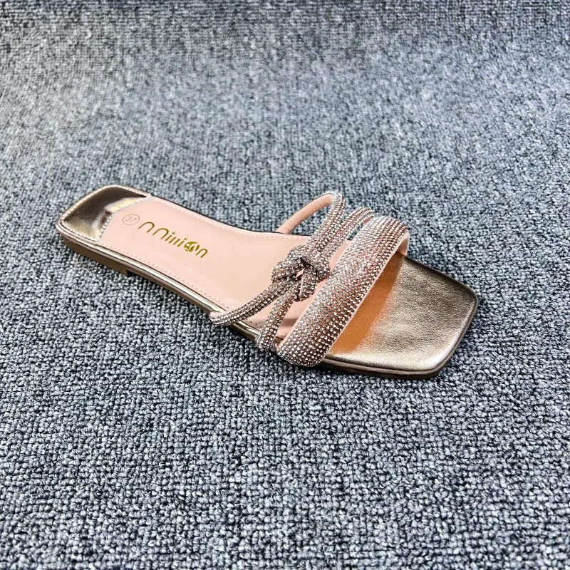 Xibeilove Summer New Line Women's Slippers Sexy Rhinestone Outwear Flat Bottom Slippers