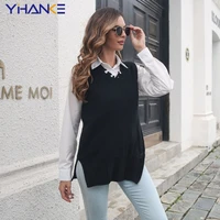 women sweater vest 2022 autumn women loose knitted sweater sleeveless ladies v neck pullover tops female outerwear