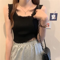 women sexy lace up crop tank tops square neck plain crop tops basic solid crop tops plain short bottomed top y2k lace tops