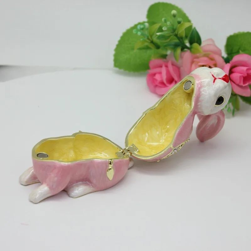 New Rabbit Trinket Box Hinged Hand-painted Figurine Collectible Ring Holder