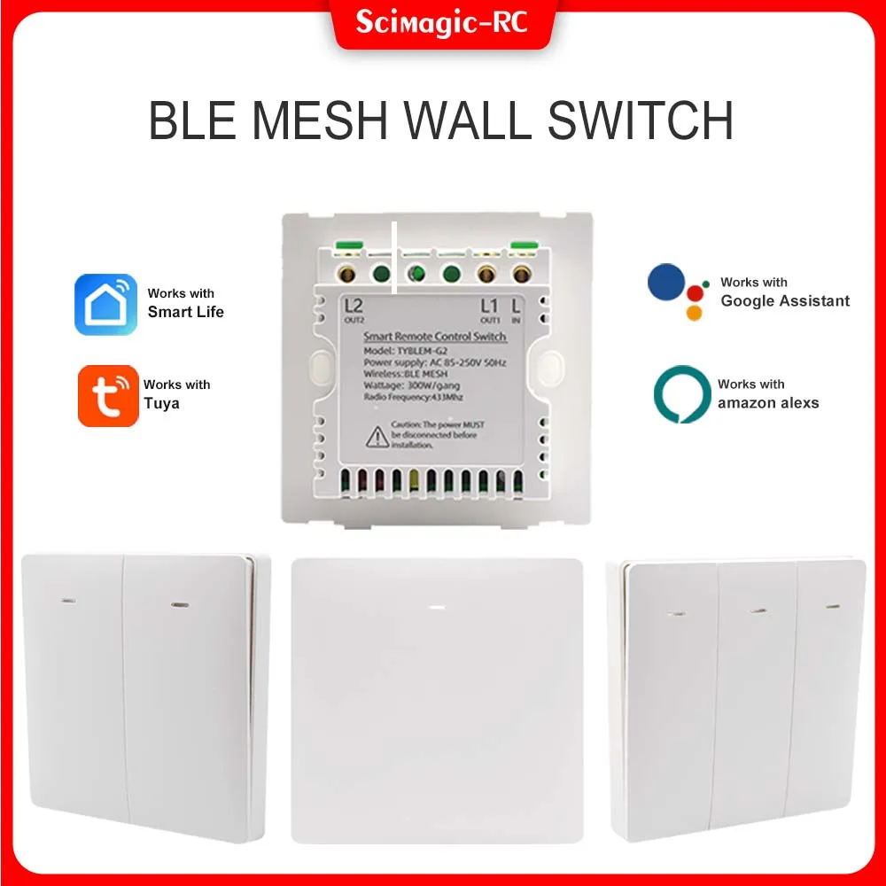 

TUYA Wall-mounted BLE MESH WIFI Smart Buttons Switch All-in-one AC 85-250V Work with Alexa MESH Gateway