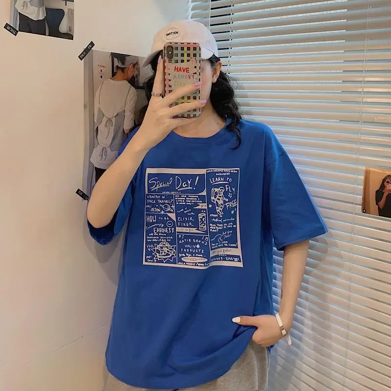 

Винтажная Женская футболка для девочек, футболка в стиле Харадзюку, топы, летняя одежда, одежда для Алта, корейская мода, ретро голубая футбо...