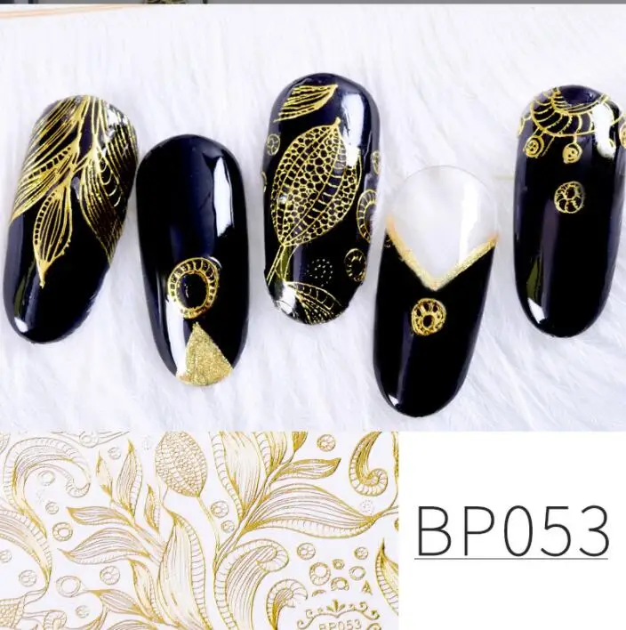 luxury nail stickers lv Gold Leaf Cotton Flowers Transfer Decals Nail Adhesive Sliders Manicure 2022 Autumn Decorations