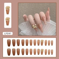 24pcsbox charming pink sweet short ballet wearable fake nails press on square head full cover detachable finished fingernails