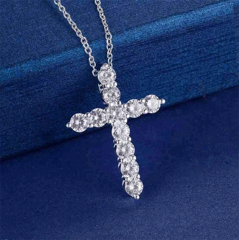 

925 Sterling silver necklace jewelry women wedding fashion Cross CZ crystal Zircon stone pendant Cute 45cm