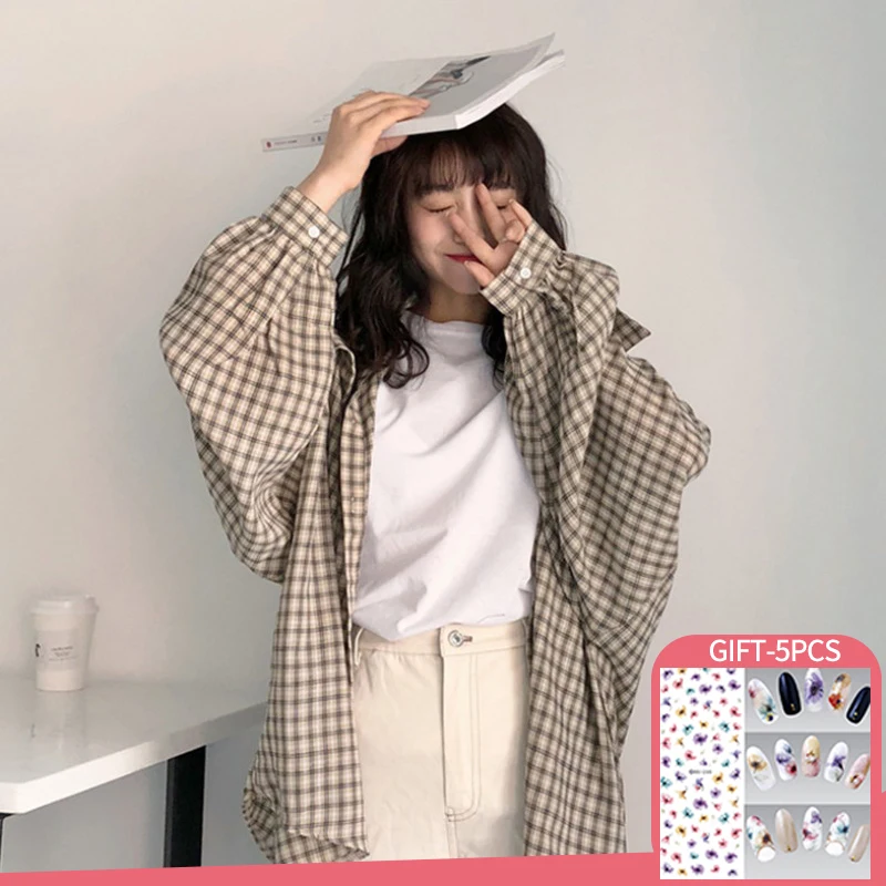 

Checked Shirt Female Retro Port Flavor Spring Summer Autumn New Korean Style Loose Student Wear Sun Protection Shirt Jacket