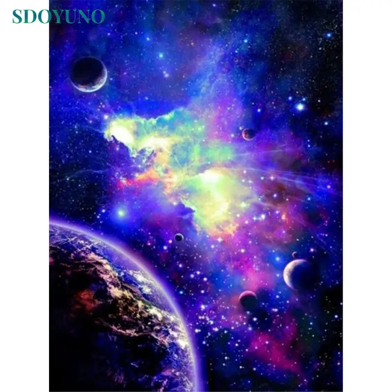 

SDOYUNO Full Square Diamond Painting Space 5d Diy Diamond Embroidery Landscape Rhinestone Living Room Decorating Artwork