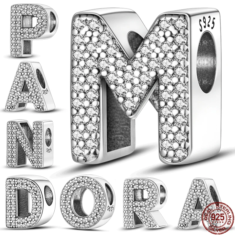 

PAPASITOU 100% Real Silver Color Letter Alphabet A-Z Charm Name Bead Fit Original 925 Pandora Bracelet Pendant Jewelry CMC030